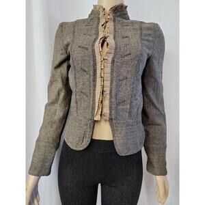Zara Basic RETRO Style Herringbone Gray Cropped Women's Casual Jacket Size S #R2